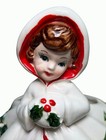 Vintage Relpo Ceramic Christmas Girl Planter With Holly Red Hooded Cape 6024