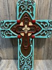 Cast Iron  Rustic Hand Painted Cross 12  Tall X 9  Across  Wall Hanging Decor