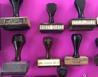 40 Rubber Stamps Post Office Railroad Bank Toledo Ohio Wood Handle Vintage Lot