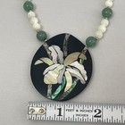 Lee Sands Floral Inlay Pendant Bead Necklace 17    Long