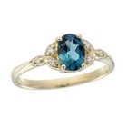 9k Yellow Gold Oval London Blue Topaz Diamond Milgrain Vintage Style Ring