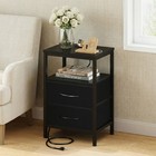 Nightstand With Charging Station Bedside End Table With 3 Fabric Drawers   Usb