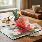 Hummingbird Floral 3d Card Decorative Greeting Card With Envelope Included