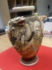 Antique Japanese Satsuma Style Vase  Hand Painted Dragon   Geisha  Raised Relief
