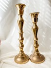 Large Vintage Solid Pair Of Brass Candlesticks Candle Holders 21  Gold 