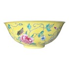 Antique Chinese Qing Dynasty Famille Jaune Bowl - Flower Sprigs Insects Pattern