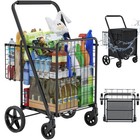Folding Grocery Cart With Waterproof Bag  Double Basket Shopping Trolley