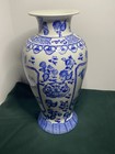 Blue White Porcelain Vase Asian Scenic Floral Decor 13 5    Tall