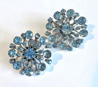 Vtg Light Sapphire Rhinestone Silver Tone Clip-on Earrings   Coordinating Brooch