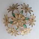 Vintage Gilt Flush Mount Ceiling Light Fixture Glass Flowers Prisms Shabby Chic