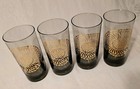 4 Mid-century Modern Gold Sunburst Smoke Glass Highballs 12 Oz Mcm Free Ship Euc