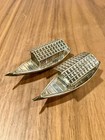 Antique  japanese 950 Sterling Silver Sampan Junk Boat Salt   Pepper Shakers Set