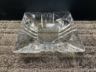 Vintage Clear Glass Ashtray Square Shaped Grooved Ribbed 4 1 2  X 4 1 2 