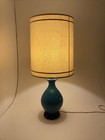Vintage Blue Crackle Ceramic Vase Lamp  w Barrel Shade -asian Japan Mcm -large