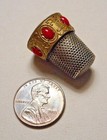 Italian Ornate Sterling Silver 925 Sewing Thimble W 5 Red Coral Cabochons 6 6g