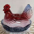 Red White   Blue Patriotic Glass Hen On A Nest 2 Piece 6 75 X5    Usa 250 Anniv 