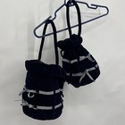 Blue Velvet Bucket Gift Bags Gingham Ribbons 9 x9  Country Cottage Core Lot Of 2