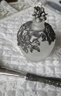 Vintage Vanity Shelf Decor Metal Filligree Beauty Brush   Glass Bottle Lot Of 2