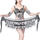 Belly Dance Costume Chiffon Sequins Beads Coins Hip Scarf Belt Wrap 2 Colors