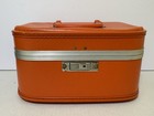 Vintage Original 1960s Orange Train Case   Makeup Case With Mirror