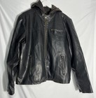Levis Bomber Jacket Mens L Brown Faux Leather Hooded Full Double Zip Lined Biker