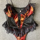 Vintage Alana Gale Lingerie Teddy Womens Large L Black Lace Trim Satin Ruffles