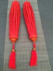Vintage Pair Chinese Red Fabric Hanging Lanterns     22    Long     New Unused