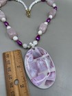 Vtg Lee Sands Shell Mother Of Pearl Pendant Quartz Colored Pearl Beaded Necklace
