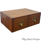 Antique Tiger Oak Two Drawer Card Catalog Recipe File Cabinet Desk Top 1920