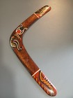 Vintage Wooden Genuine Aboriginal  Australian Boomerang Kaula Bear Hand Painted 