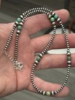 Sterling Silver Navajo Pearl 3mm Turquoise Beaded 18 3 4    Plus Ext Necklace  925