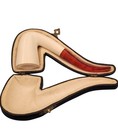 Handcrafted Turkish Meerschaum Smoking Pipe In Case White Bowl W  Red amber Stem