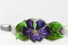  Victorian Antique Sterling Silver Purple Enamel Violet Flower Poisey Holder Pin