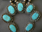 Southwest Web Sky-blue Turquoise Silver Tone Squash Blossom Mex Beads Necklace