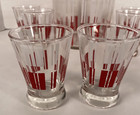 Rare Vintage Cocktail Bar Set Ice Bucket Shot Glasses Red White Stripe Mcm