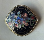 Cloisonne Floral Enamel Scarf Slide Holders Clips Vtg Costume Jewelry Eye Shape