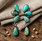 Natural Turquoise Sterling Silver Stud Earrings 3 Stone Dangle Southwestern