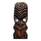 Maori Hand Carved Wood Tiki Figure 7  Shell Inlay New Zealand Traditional