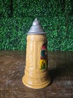 Vintage Ceramic German Lidded Beer Stein  Pewter Lid - One Liter  Music Wind Up 