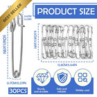 Large Safety Pins 30 Pack Heavy Duty 2 Inch Silver Metal Sewing Craft Clothing