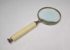Vintage Solid Brass Magnifying Glass With Ribbed Handle Handheld 9 5  X 4 