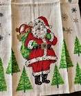 Vintage Linen Christmas Holiday Tea Towel Santa Trees Mcm Parisian Prints Nos