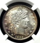   gorgeous Toning   1893-p Barber Silver Half Dollar- Ngc Graded Au58 Condition