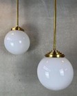 Vintage Art Deco Brass Pendant Light Opal Milk Glass Globe Shade Ceiling Lamp 1x