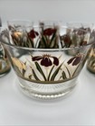 6 Piece Mcm Culver Iris Cinnabar 22k Gold Lowball Whiskey Glasses With Ice Bowl