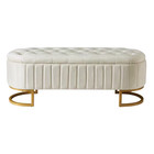 Beige Upholstered Velvet 47 20 In  W Storage Ottoman With Button-tufted And Meta