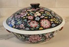 Chinese Jingdezhen Zhongguo Famille Noire Mille Fleur 11  Covered Bowl    Spoon