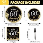 24 Guests 60th Wedding Anniversary Party Decorations Supplies  Gold Black Tab   