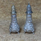 Antique Stieff Sterling Silver Rose Repousse Salt   Pepper Shaker Set Vintage