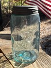Antique Gilcrist Gjco Aqua Half Gallon Fruit Jar With Original Lid 